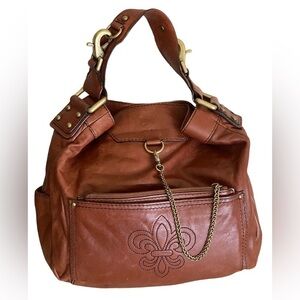 Gianni Bini Leather Handbag Satchel Oversized 13”x13” Brown Brass Hardwa…